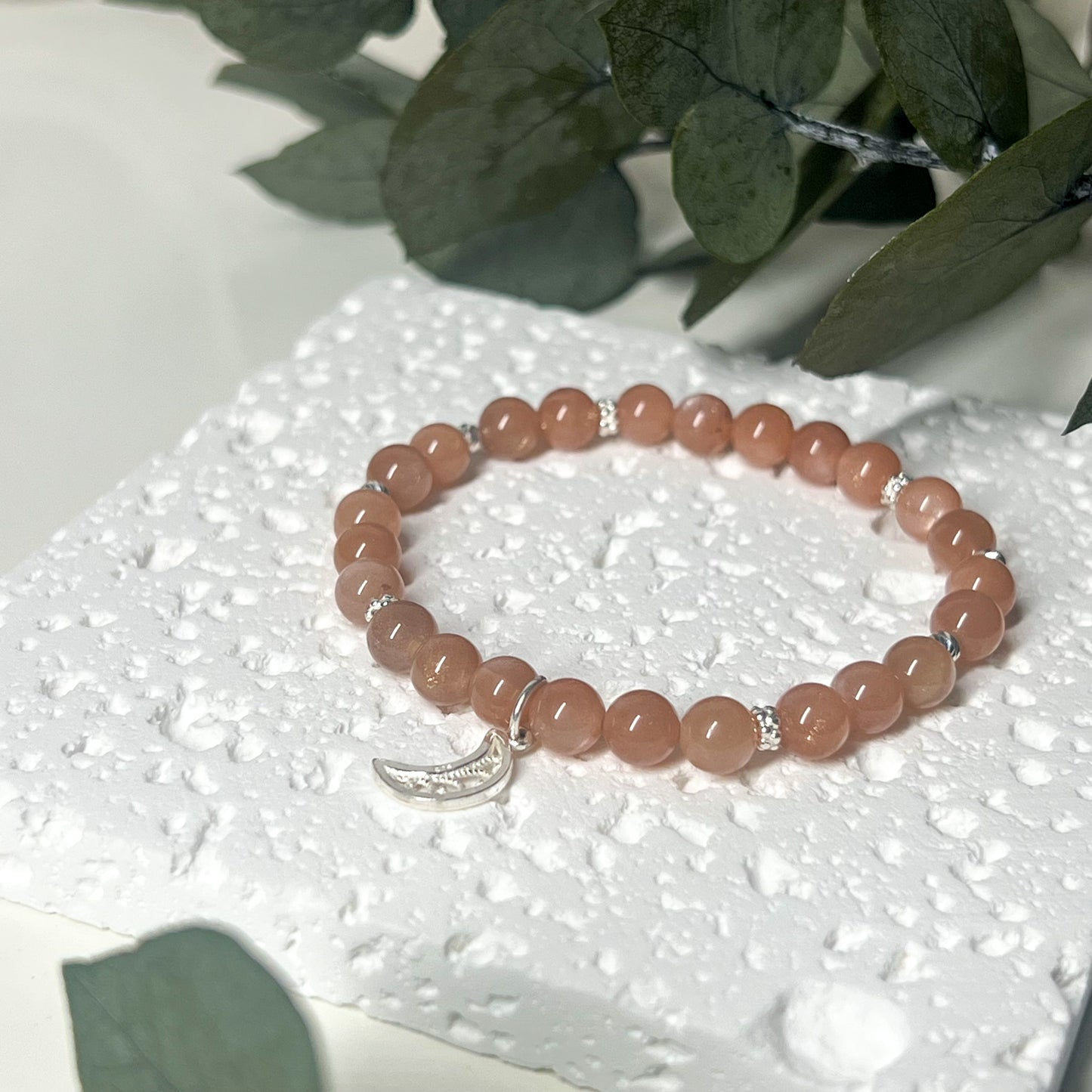 Sunstone 6mm Stretch Bracelet With Moon Charm
