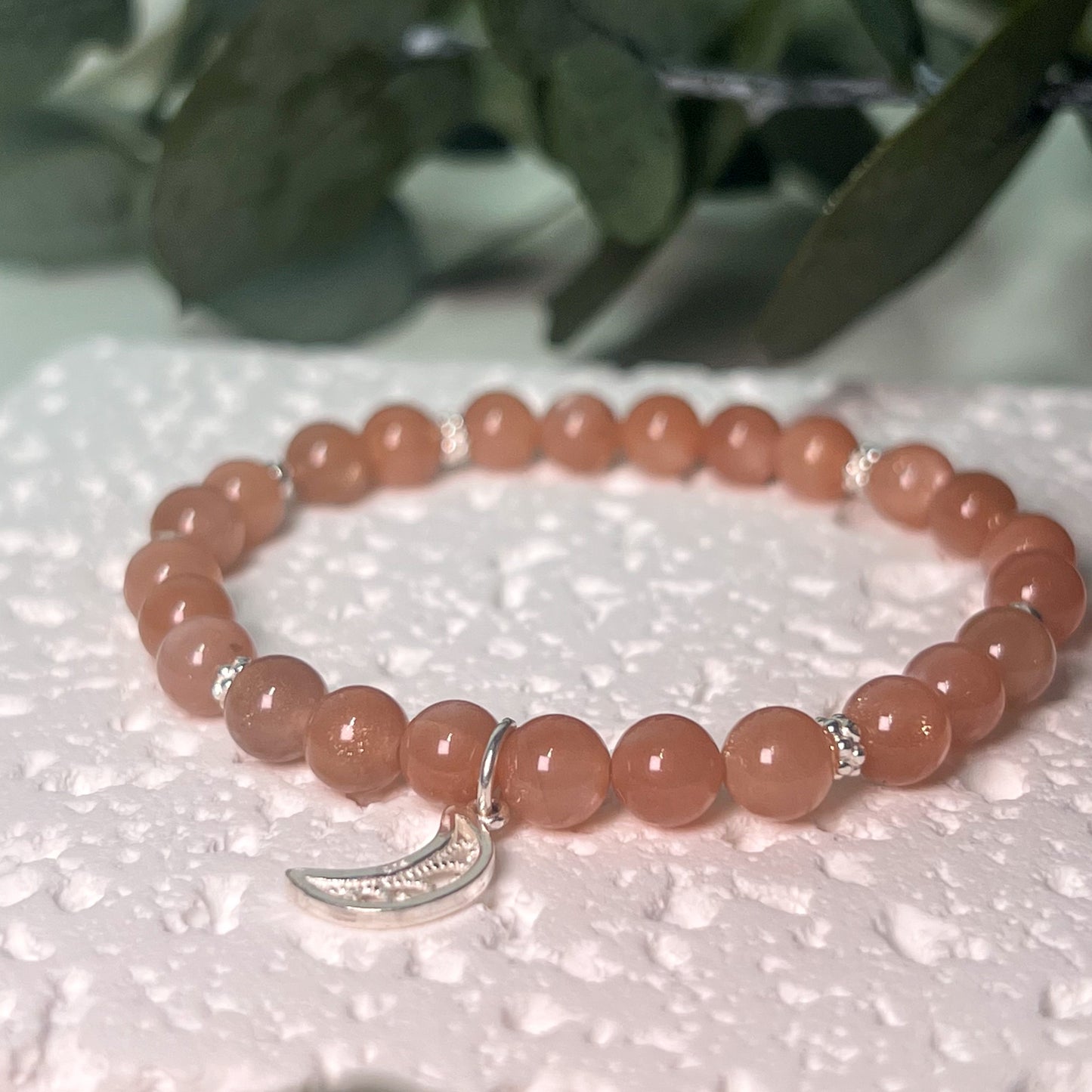 Sunstone 6mm Stretch Bracelet With Moon Charm