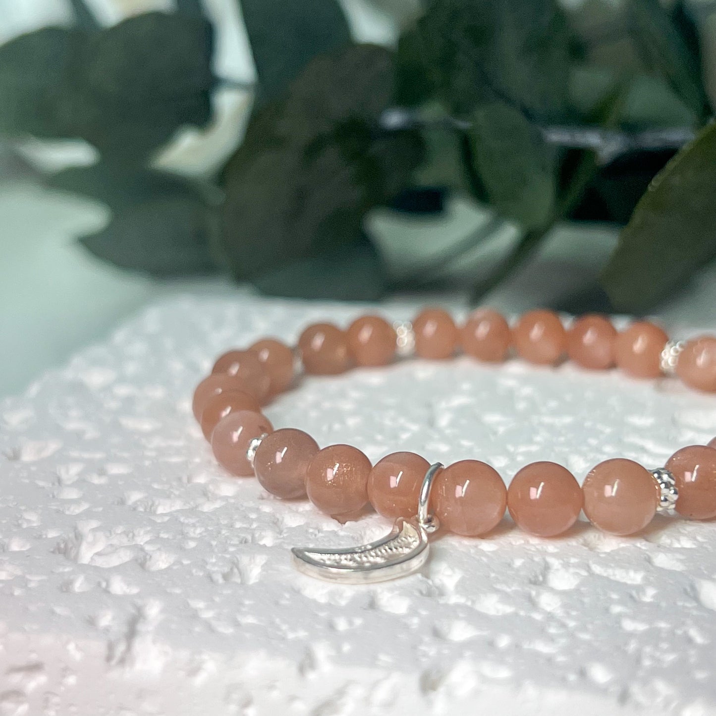 Sunstone 6mm Stretch Bracelet With Moon Charm