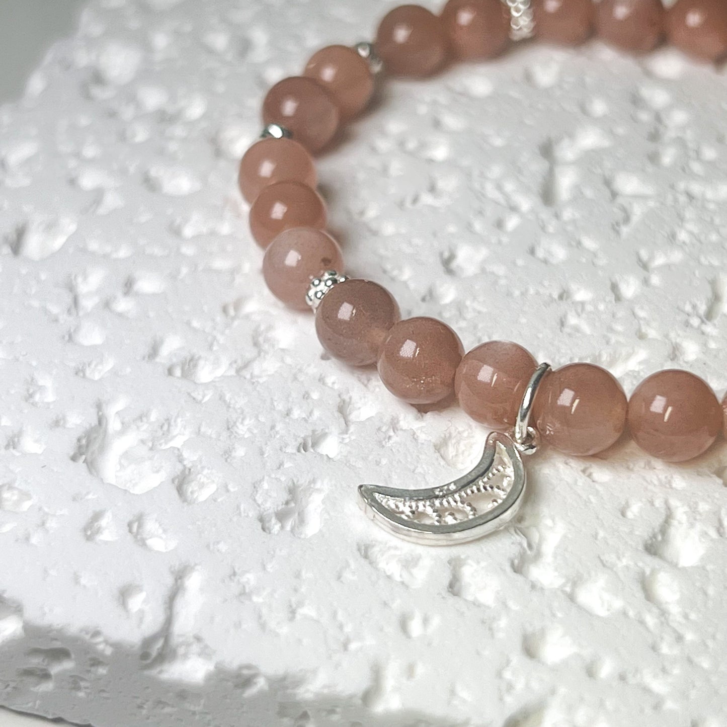 Sunstone 6mm Stretch Bracelet With Moon Charm