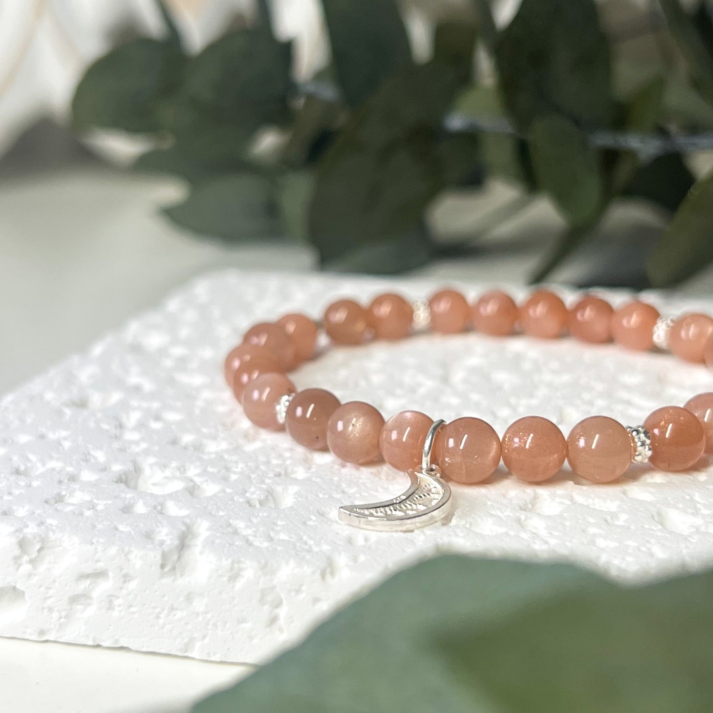 Sunstone 6mm Stretch Bracelet With Moon Charm