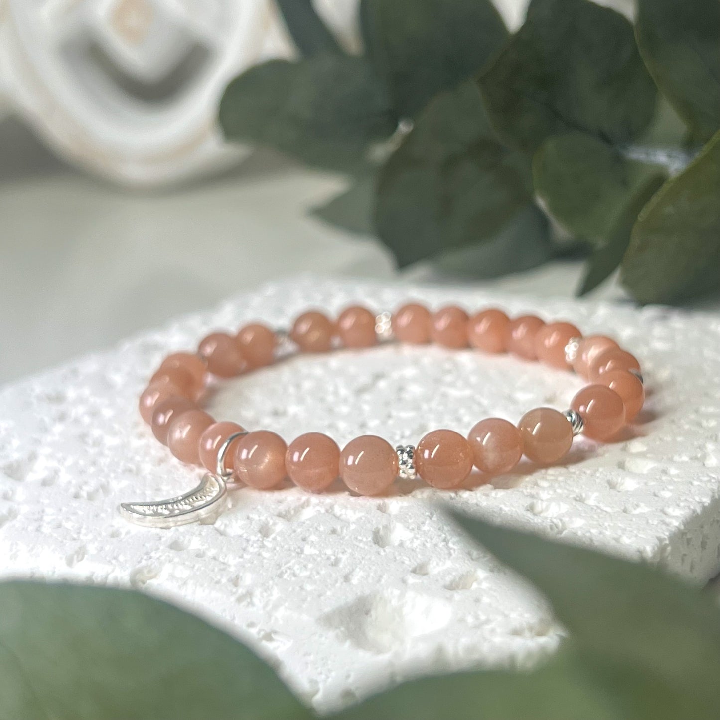 Sunstone 6mm Stretch Bracelet With Moon Charm