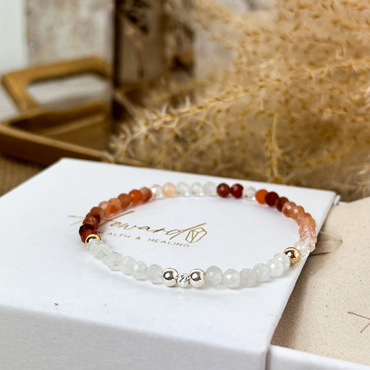 Dainty Carnelian, Rose Quartz and Moonstone Stretch Bracelet for Confidence